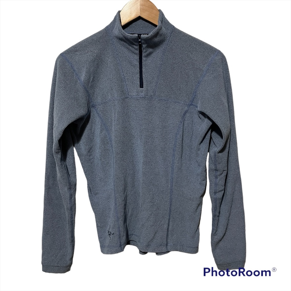 Arc'teryx Women's Light Blue Polartec Thin Waffle Knit 1/4 Zip Pullover Jacket M